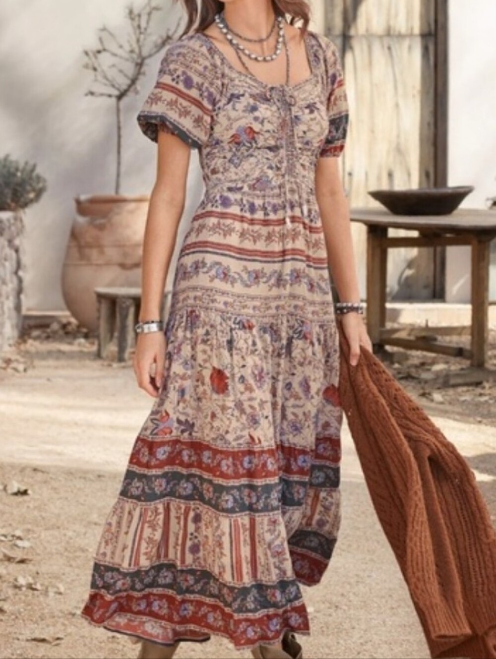 Sundance Tiered Peasant Maki Dress Size XL